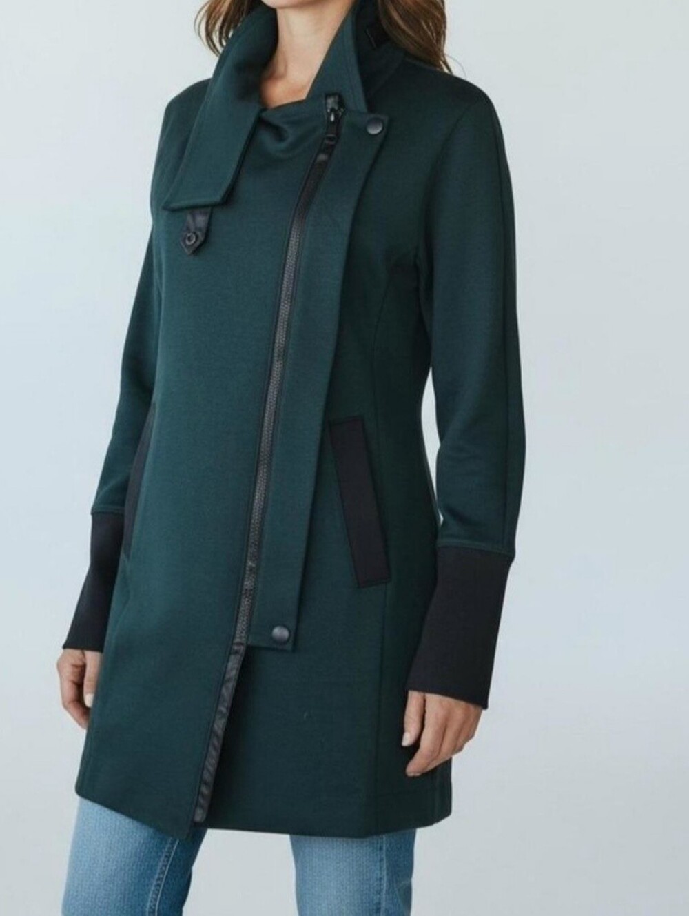 CAbi Women's Dark Teal Trench Coat with Contrast Trim Sz Xl